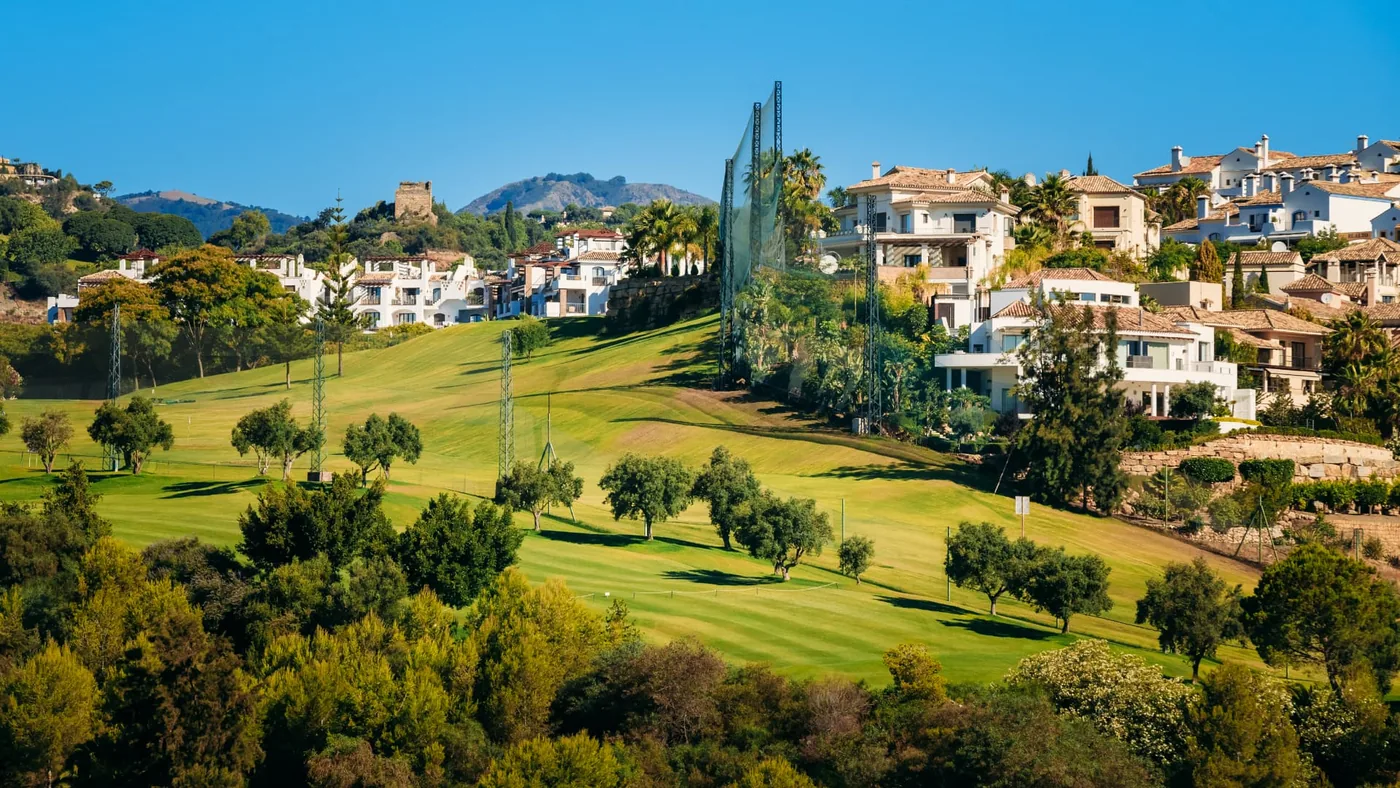 Golf course and hillside villas above Benahavís on the Costa del Sol