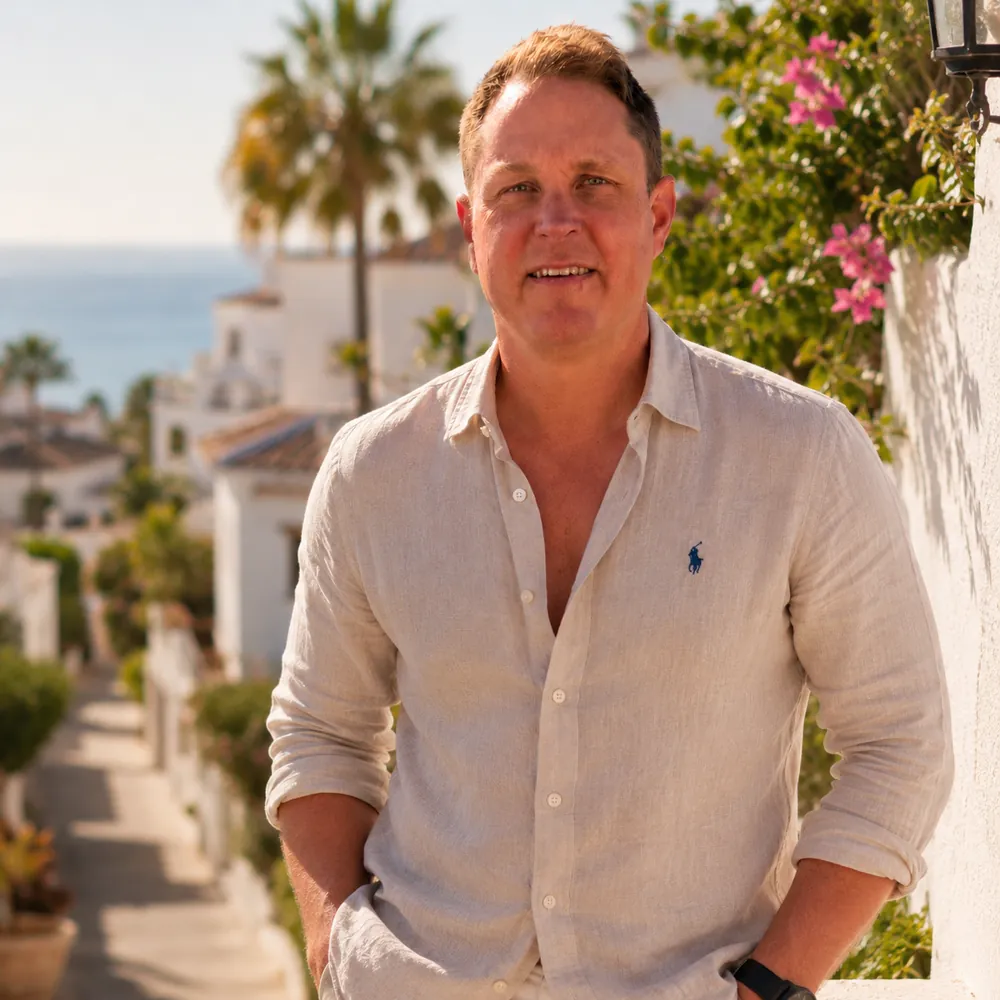 Portrait of Geoff Mander of Mander Estates on a Costa del Sol terrace
