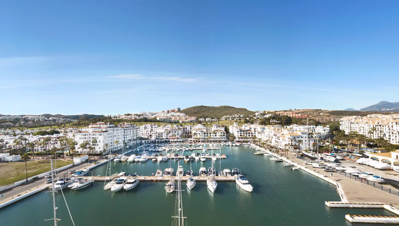 Aerial view of Puerto de la Duquesa marina and surrounding apartments