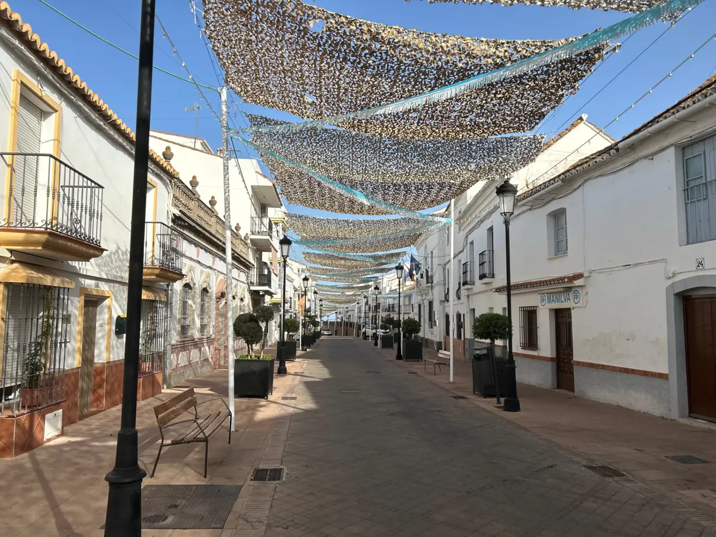 Shaded pedestrian street in Manilva village, Costa del Sol